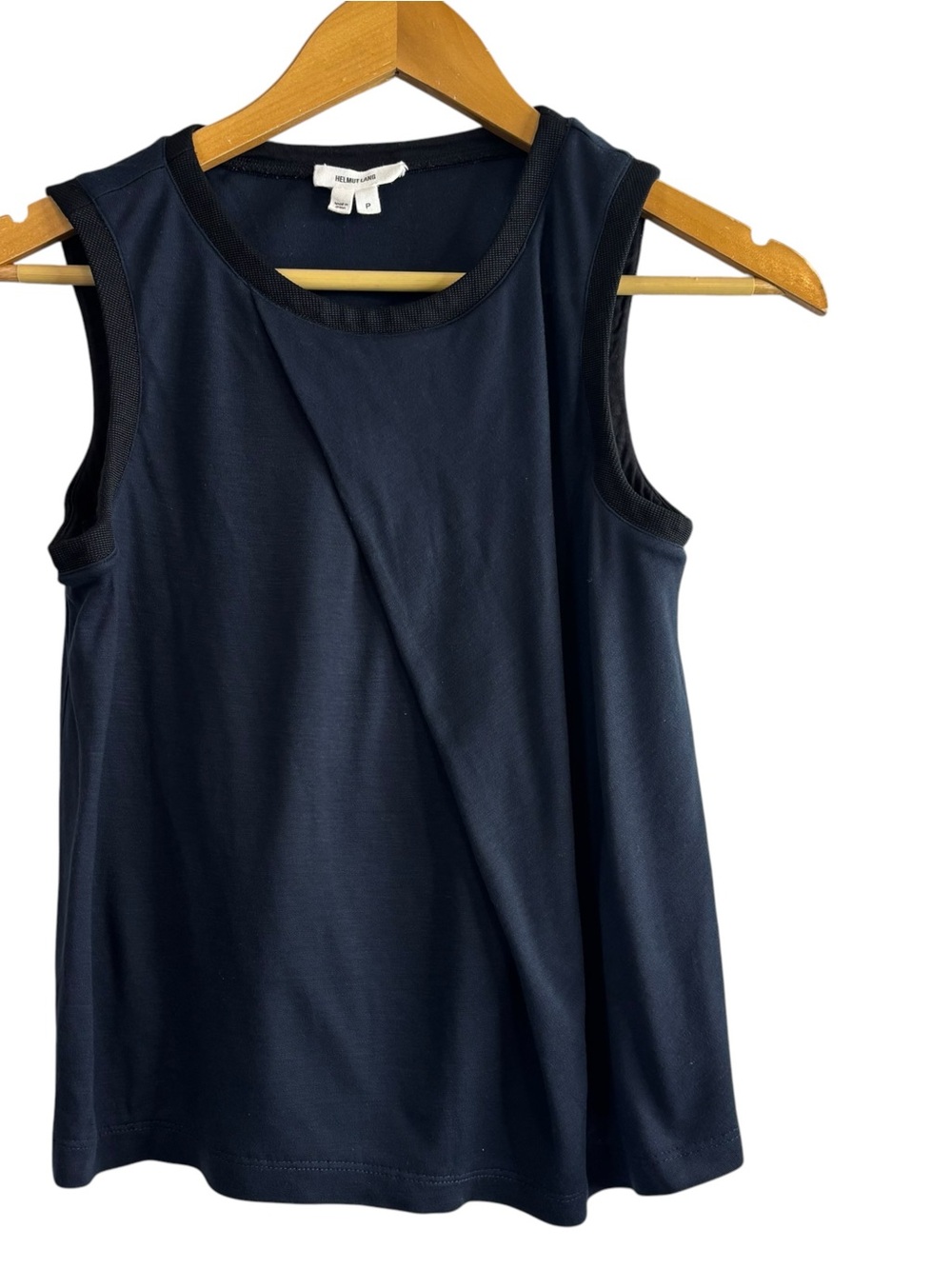 Helmut Lang Pleated Sleeveless Top Navy Blue/ Black Petite Size Tag P= XS